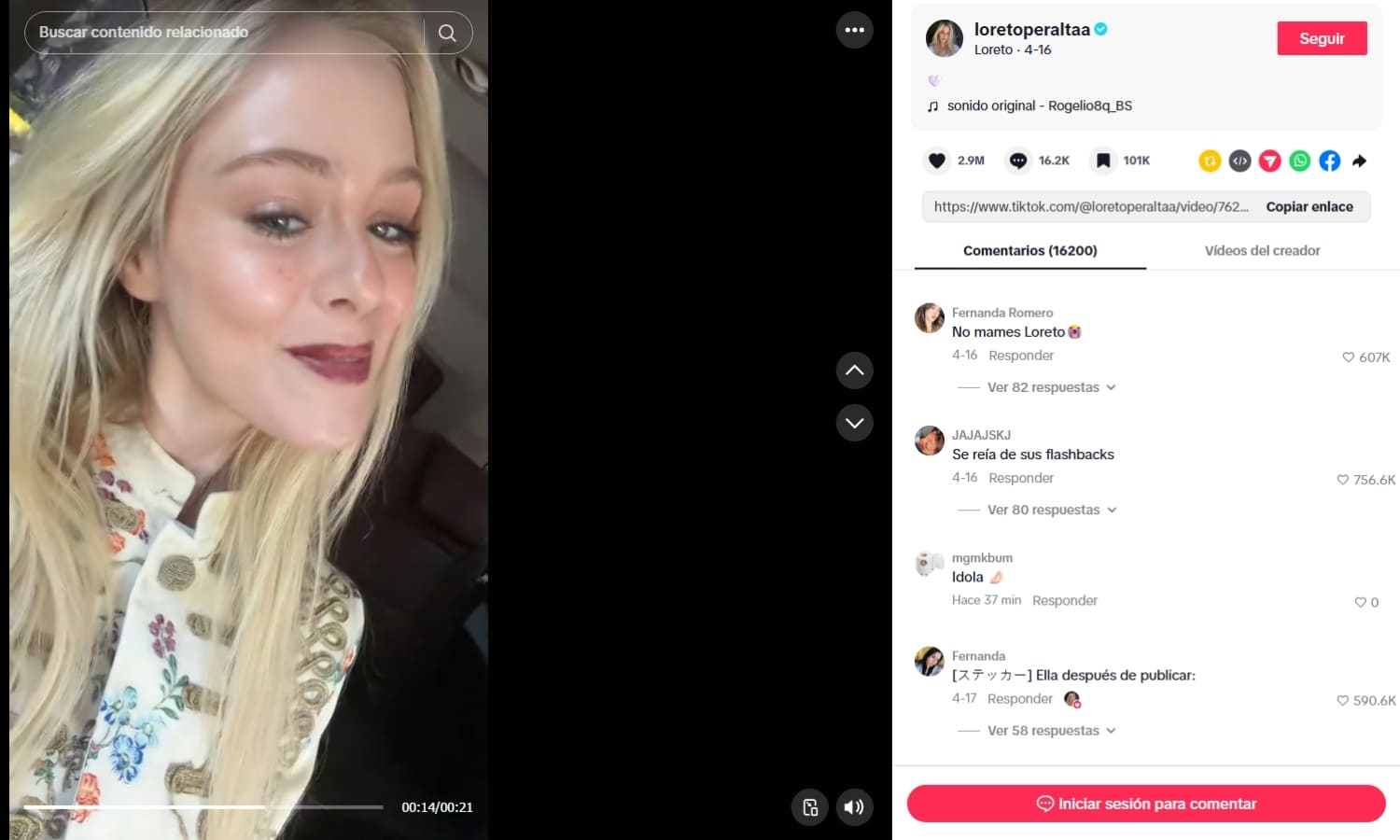 El TikTok de Loreto Peralta / Foto: Captura de pantalla