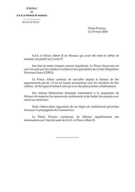 Alberto II de Mónaco da positivo por coronavirus