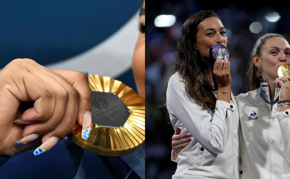 Las uñas de la gimnasta estadounidense Jordan Chiles y de la esgrimista francesa Sara Balzer / Fotos: AFP y AP
