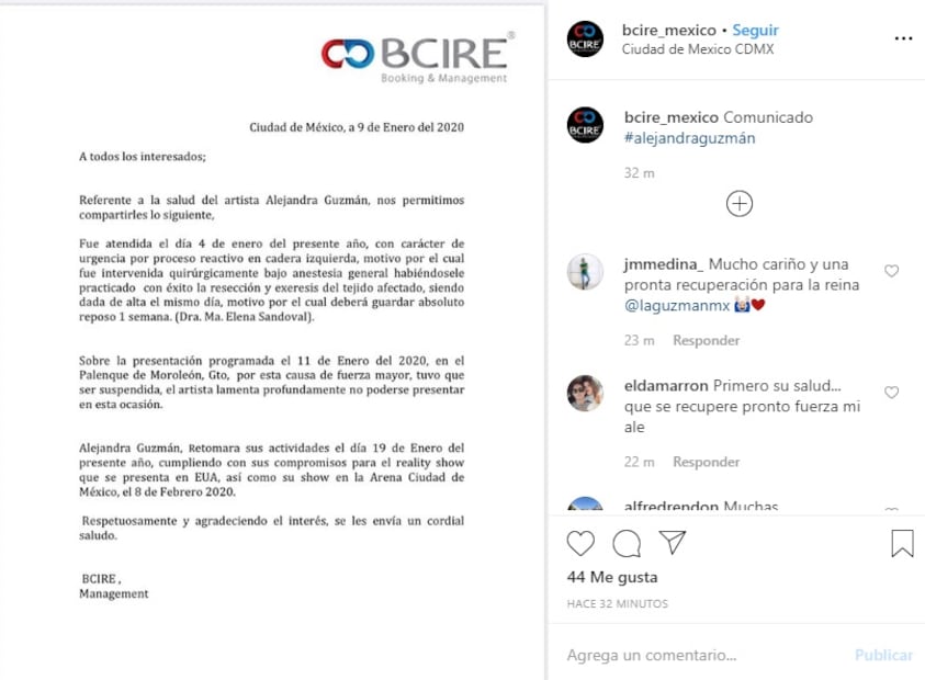 La cantante Alejandra Guzmán fue operada de emergencia en la cadera izquierda