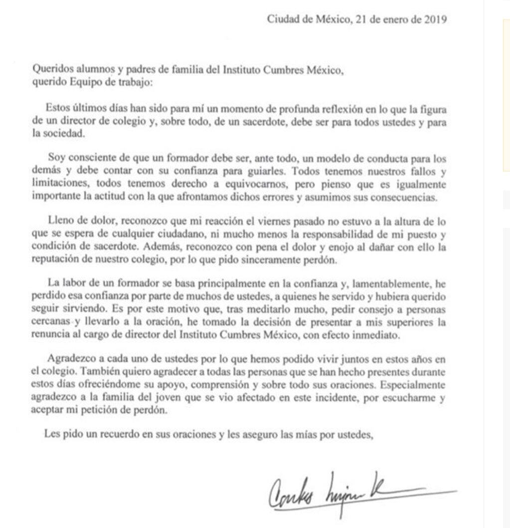 El director del Instituto Cumbres renuncia a su cargo tras el escándalo