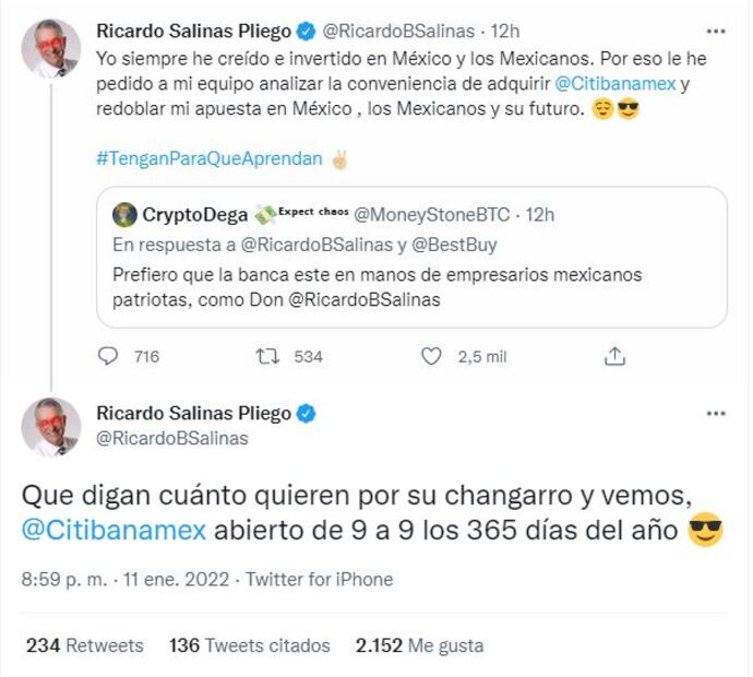 Ricardo Salinas levantó la mano para adquirir Banamex