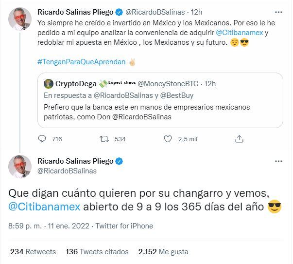 Ricardo Salinas levantó la mano para adquirir Banamex