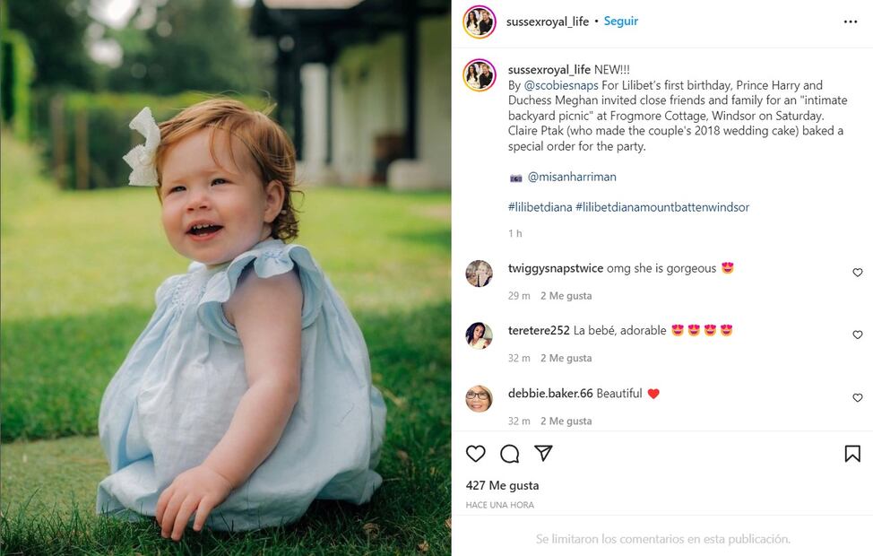 La princesa Lilibet, hija menor de los duques de Sussex / Foto: Instagram