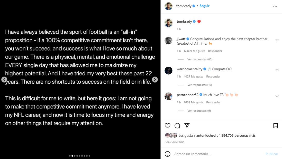 Tom Brady se retira oficialmente de la NFL y dedica un romántico mensaje a Gisele Bundchen