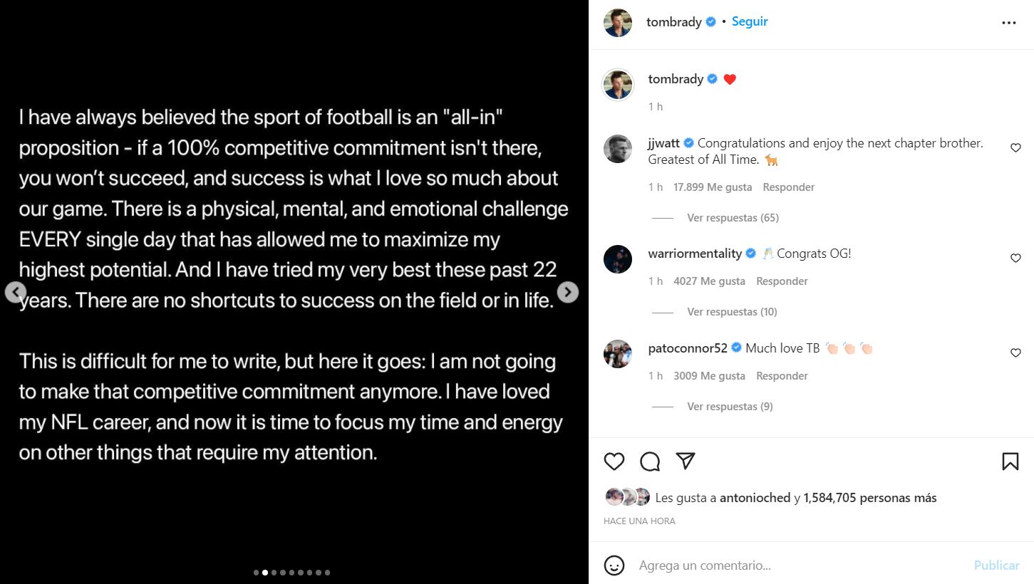 Tom Brady se retira oficialmente de la NFL y dedica un romántico mensaje a Gisele Bundchen