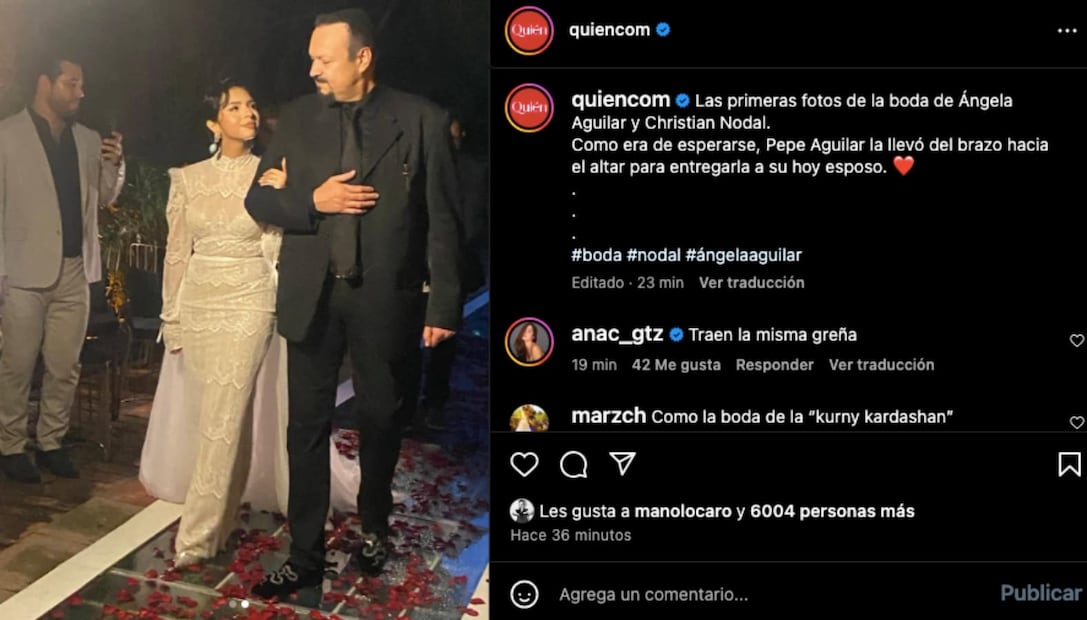 La foto de Ángela Aguilar y su papá rumbo al altar / Créditos: Revista Quién
