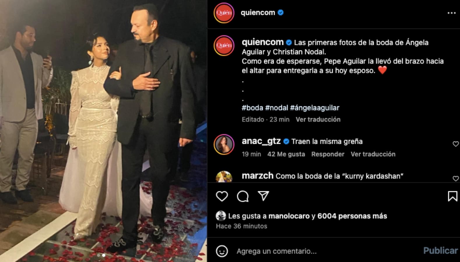 La foto de Ángela Aguilar y su papá rumbo al altar / Créditos: Revista Quién