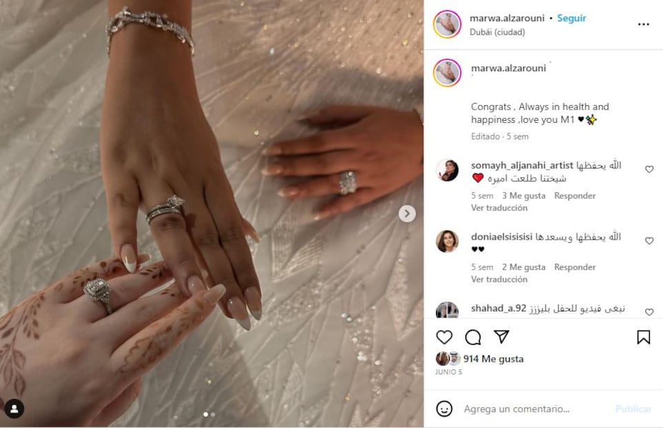 Aspectos de la joyería de la novia Mahra / Instagram