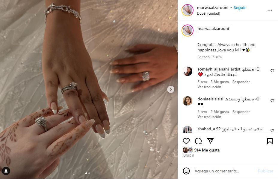 Aspectos de la joyería de la novia Mahra / Instagram