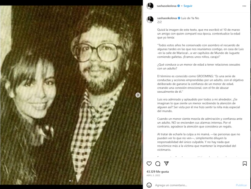 Sasha Sokol y Luis de Llano / Instagram