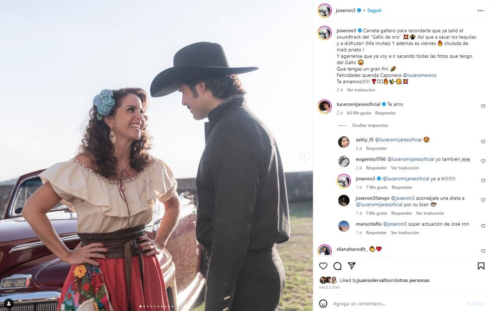 Lucero y José Ron en la serie "El Gallo de Oro" / Instagram