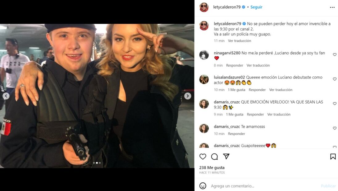 La actriz Angelique Boyer junto a Luciano, hijo de Lety Calderón / Instagram