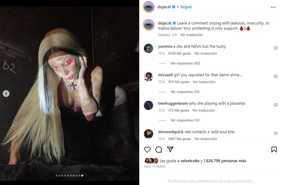 La cantante Doja Cat se disfraza de loba / Instagram