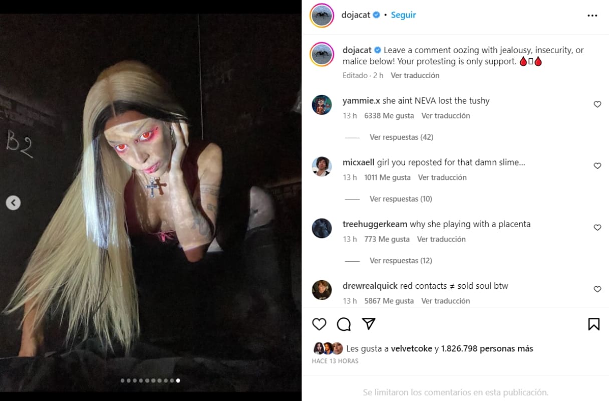 La cantante Doja Cat se disfraza de loba / Instagram