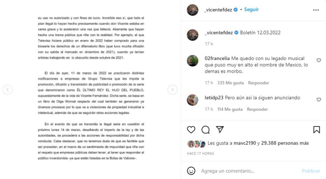 Vicente Fernández: Autoridades prohíben a Televisa transmitir serie