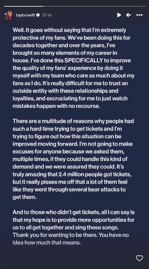 Taylor Swift rompe el silencio frente al desastre de la venta de boletos y defiende a sus millones de fans
