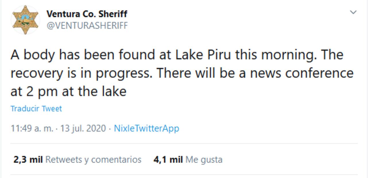 Encuentran cuerpo en el lago Piru, donde desapareció la actriz Naya Rivera
