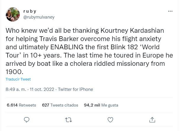 Blink-182. Kourtney Kardashian acompañará a Travis Barker en gira mundial