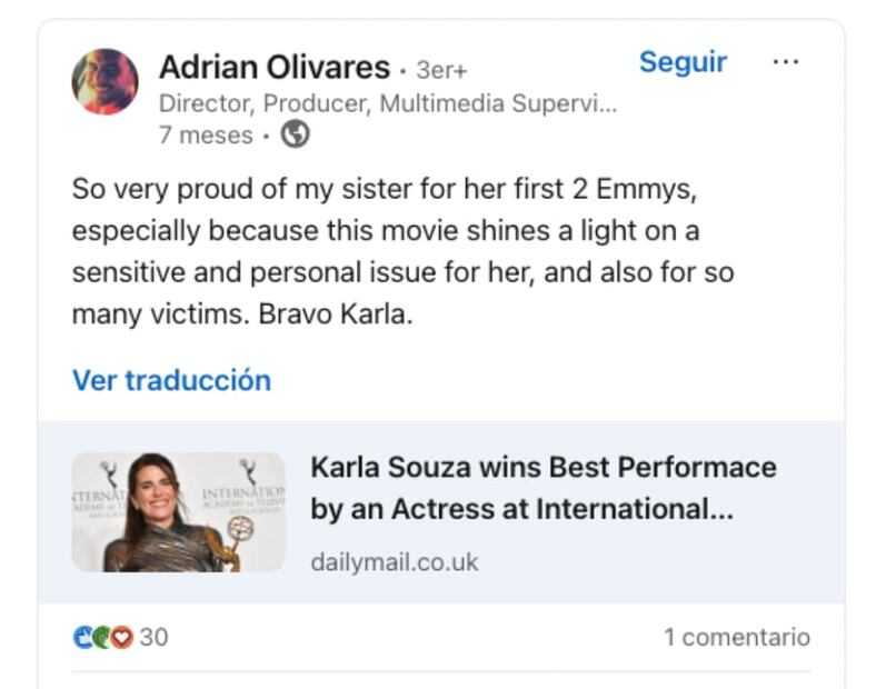 El mensaje de Adrián Olivares para Karla Souza / Foto: Captura de pantalla