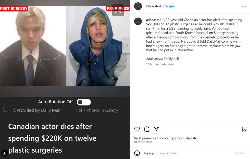 Saint Von Colucci, el 'actor' que murió en una operación estética para parecerse a un integrante de BTS, pudo ser creado con Inteligencia Artificial 