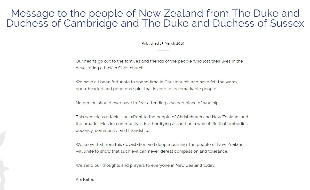 Los príncipes William y Harry, y las duquesas Kate Middleton y Meghan Markle conmovidos por la masacre de Nueva Zelanda