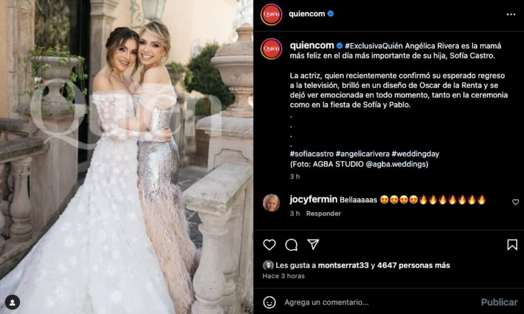 Angélica Rivera vistió un elegante vestido durante la boda de Sofía Castro, su hija / Foto: Instagram Revista Quién