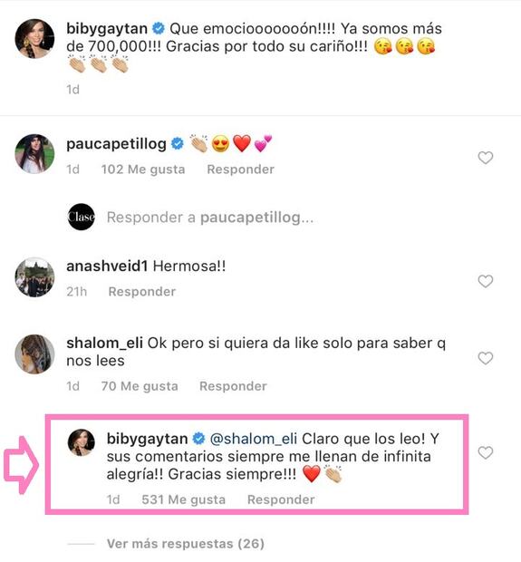 Biby Gaytán está muy pendiente de los comentarios de sus seguidores