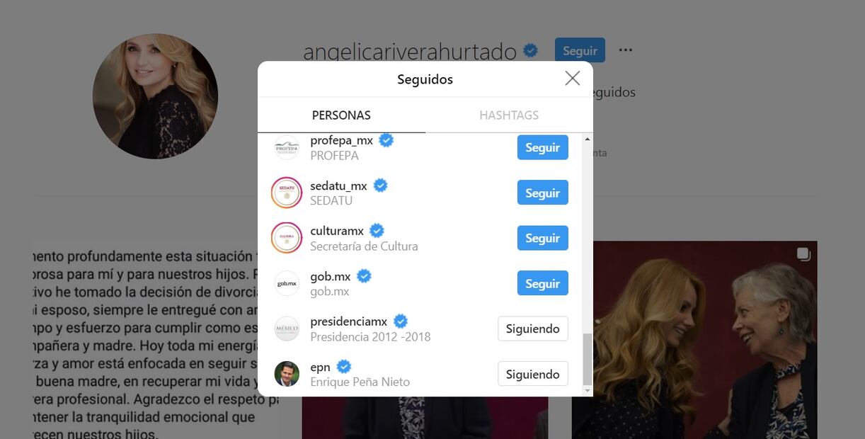 Enrique Peña Nieto ya no sigue a Angélica en Instagram, pero ella a él sí