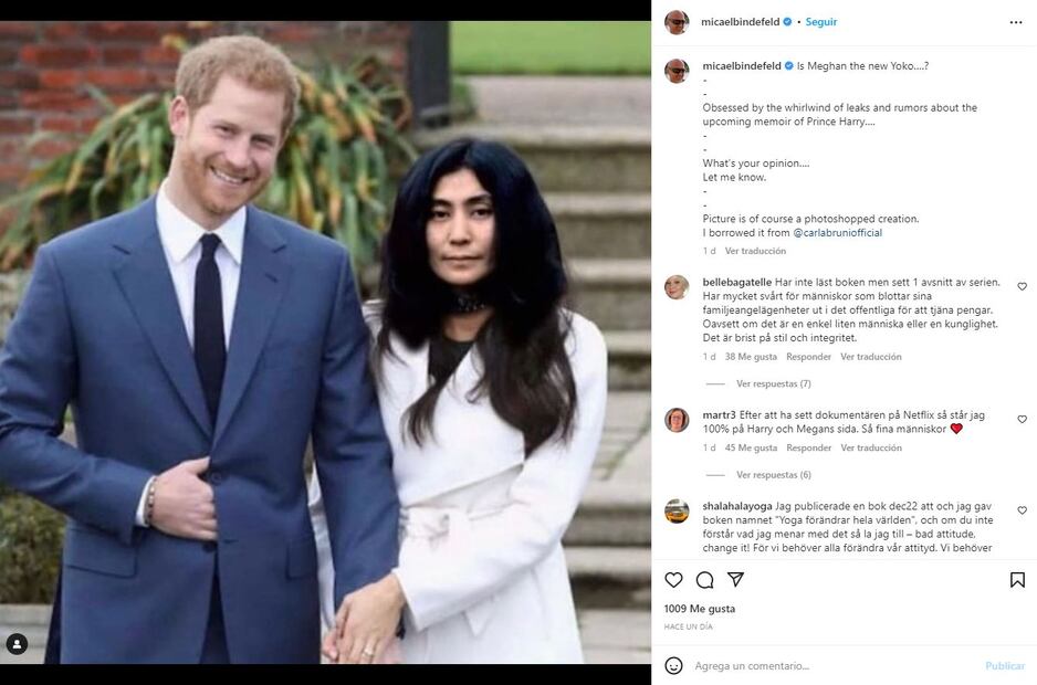 Carla Bruni, exprimera dama de Francia, compara a Meghan Markle con Yoko Ono