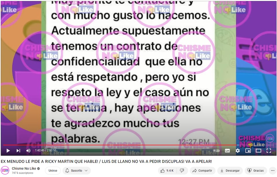El supuesto mensaje de Luis de Llano / Captura de pantalla