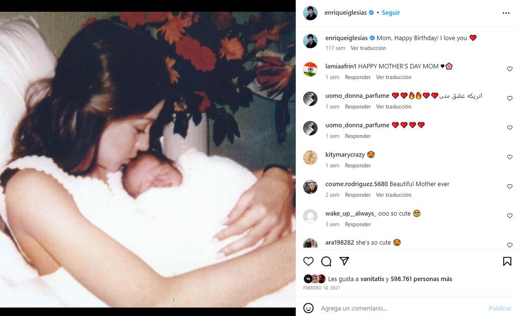 Enrique Iglesias compartió una emotiva foto por el cumpleaños de su mamá Isabel Preysler / Instagram