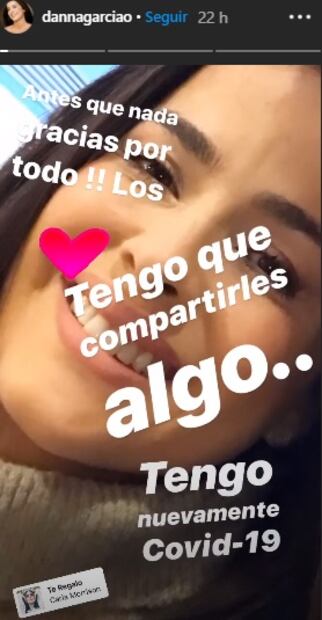 La actriz Danna García vuelve a ser diagnosticada con Covid-19 