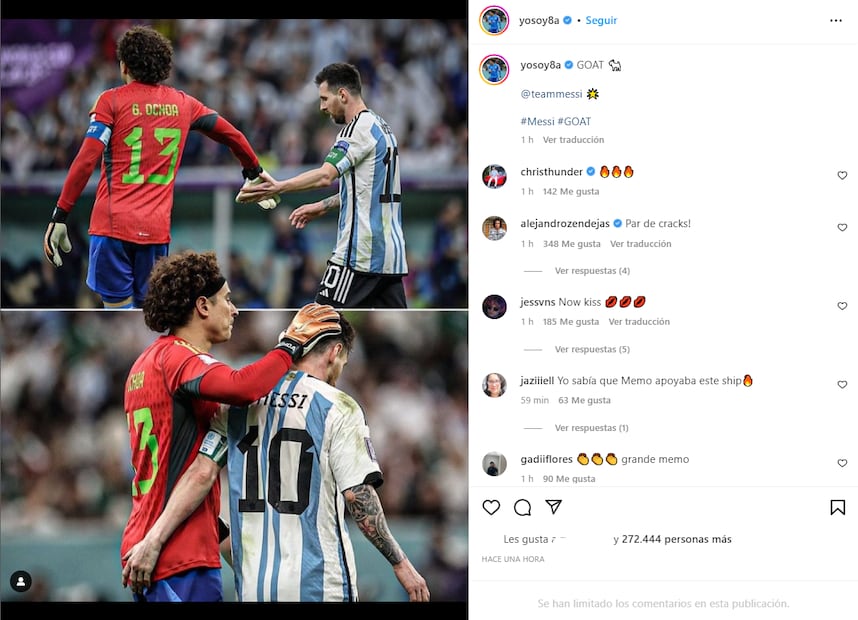 Memo Ochoa, criticado por felicitar a Messi por triunfo en Mundial de Qatar 2022