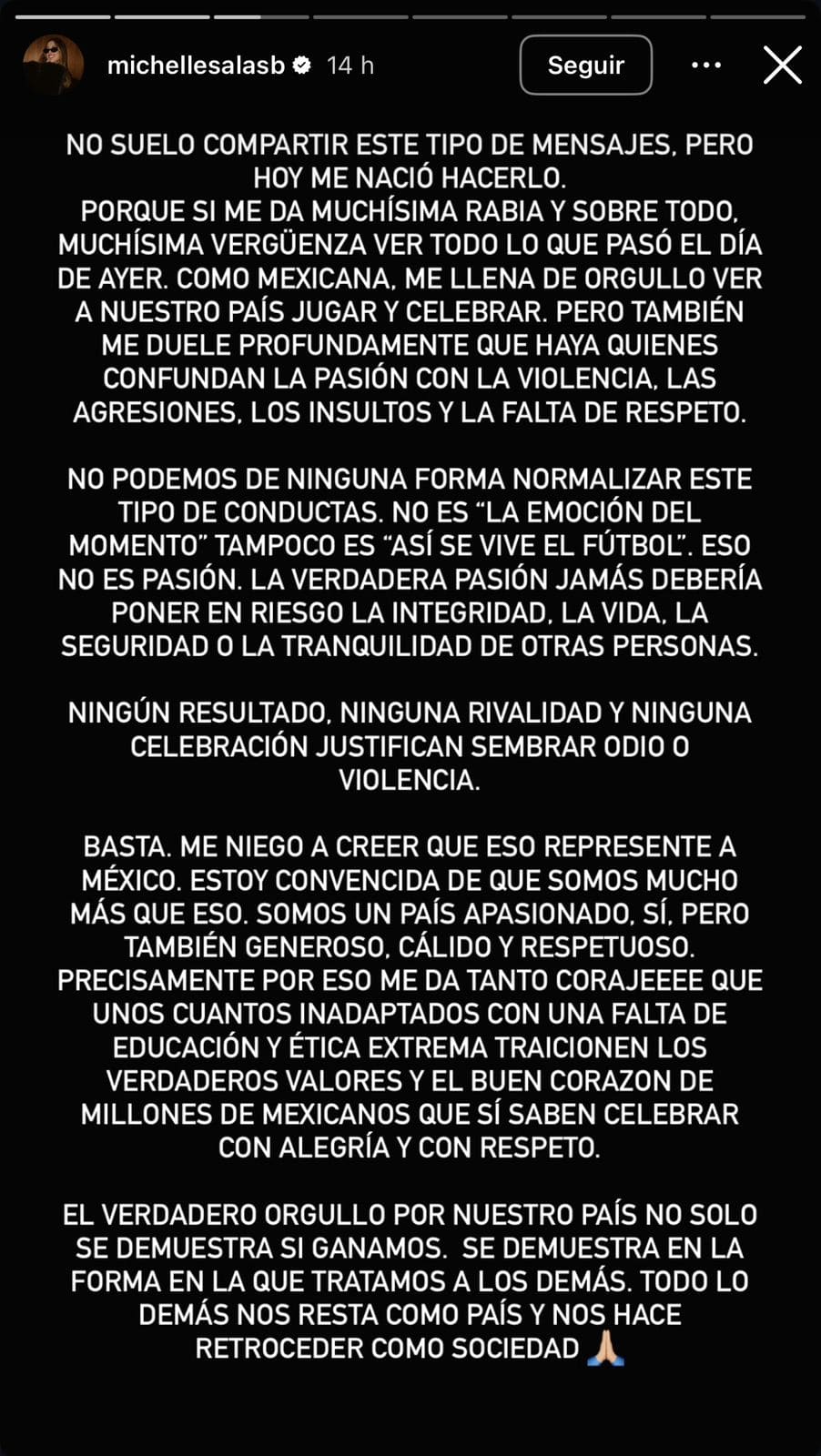Michelle Salas habla sobre los disturbios en México. (Foto: Instagram)