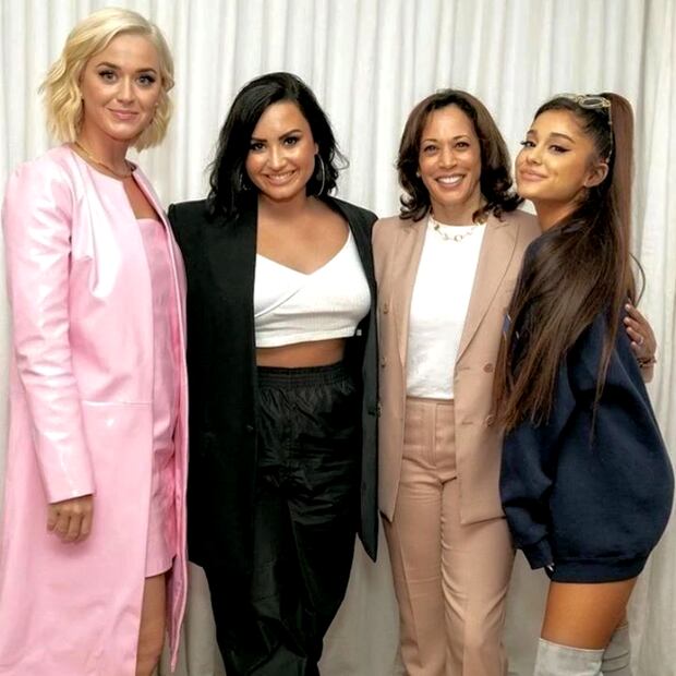 Kamala Harris junto a Katy Perry, Demi Lovato y Ariana Grande / Foto: Instagram