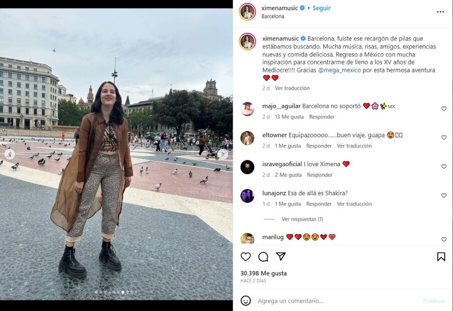 Ximena Sariñana realizó un viaje a Barcelona / Instagram