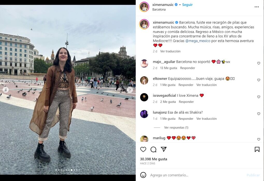 Ximena Sariñana realizó un viaje a Barcelona / Instagram