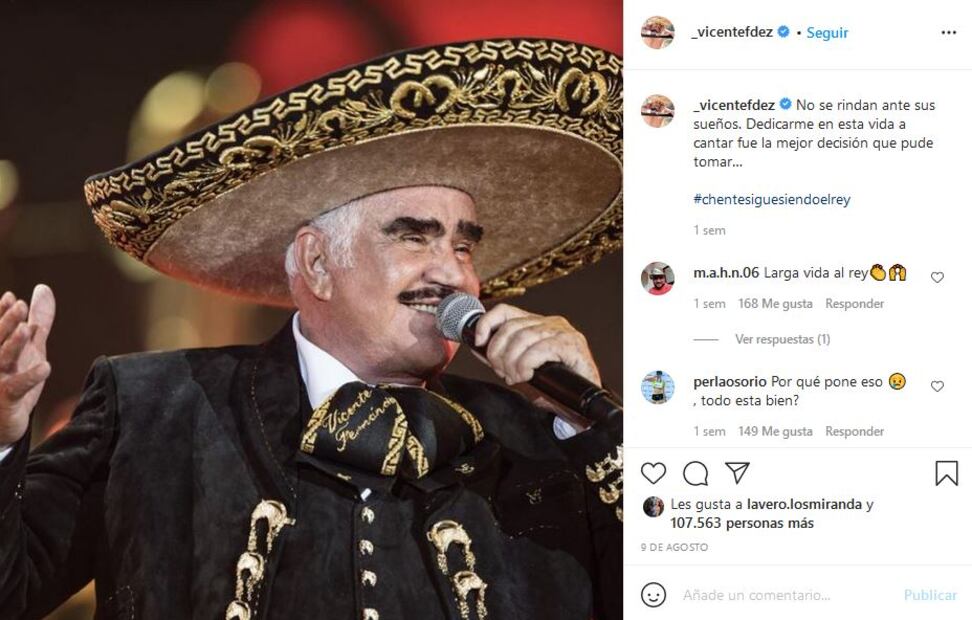 Vicente Fernández ya está consciente e interactúa con su familia