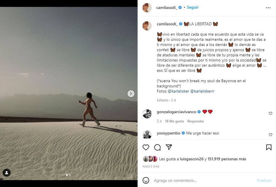 Camila Sodi publica foto completamente desnuda y manda mensaje de libertad