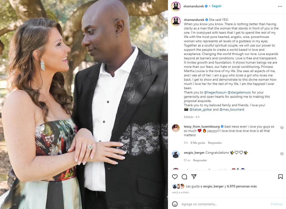 Marta Luisa de Noruega se compromete en matrimonio con el chamán Durek Verrett