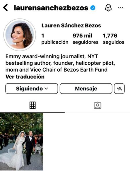El nuevo perfil de Instagram de Lauren Sánchez, la esposa de Jeff Bezos / Foto: Especial