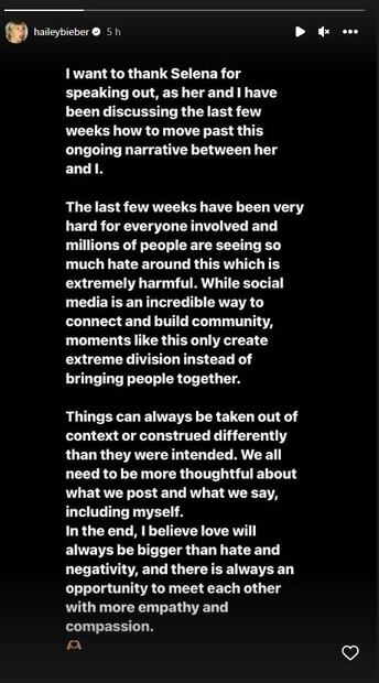Selena Gomez detiene mensajes de odio contra Hailey Bieber; ella da las gracias