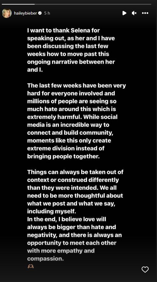 Selena Gomez detiene mensajes de odio contra Hailey Bieber; ella da las gracias