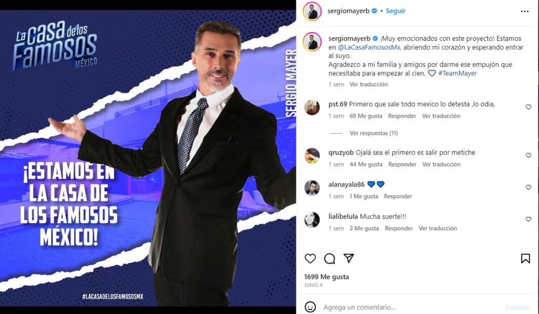 Sergio Mayer Bretón participa en el reality "La Casa de los Famosos" / Instagram