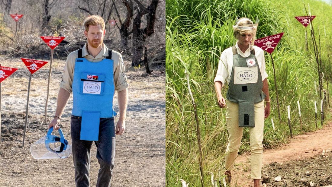 El príncipe Harry rinde homenaje a la princesa Diana al caminar por un campo minado en África 