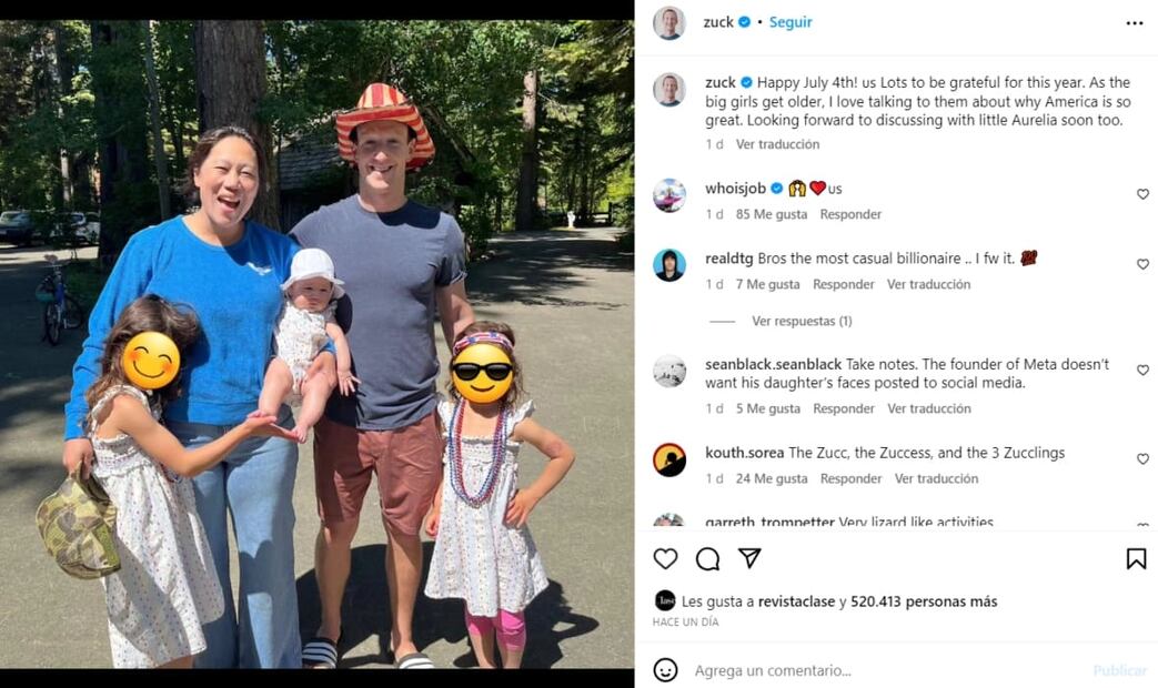 Mark Zuckerberg y su esposa Priscilla Chan junto a sus hijas Máxima, August y Aurelia / Instagram: @zuck