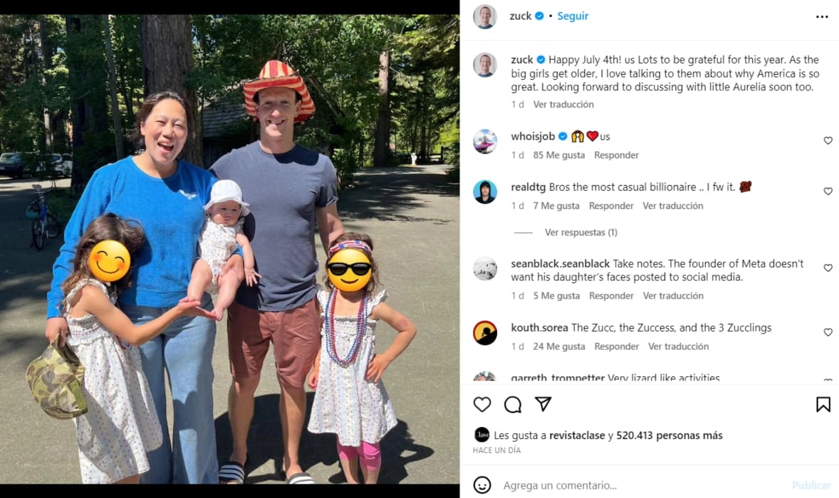 Mark Zuckerberg y su esposa Priscilla Chan junto a sus hijas Máxima, August y Aurelia / Instagram: @zuck
