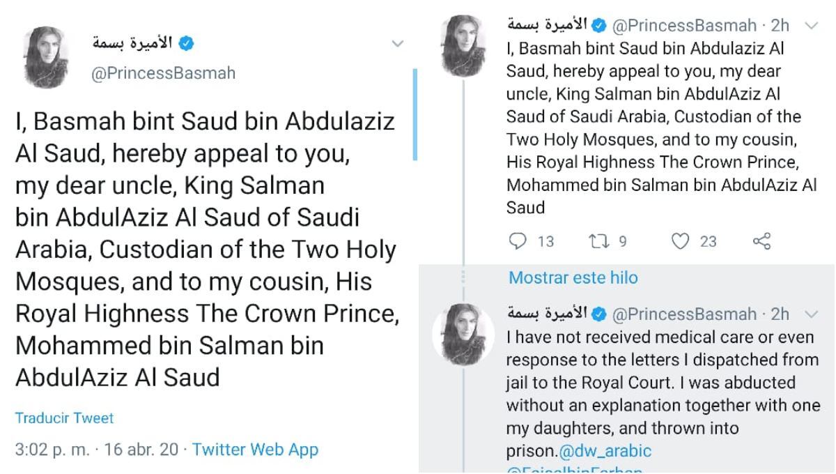 Princesa secuestrada de Arabia Saudita envía mensaje y suplica ayuda