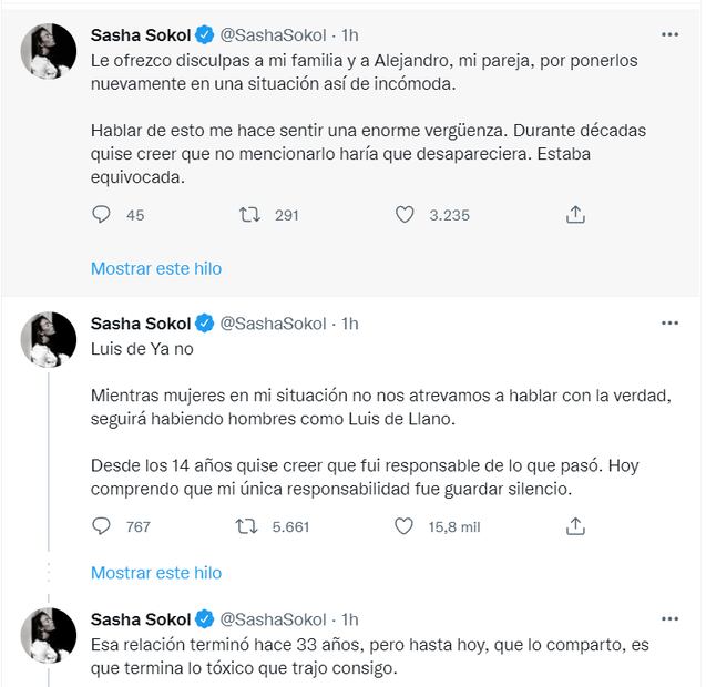 Sasha Sokol denuncia a Luis de Llano: "Desde los 14 años quise creer que fui responsable de lo que pasó"